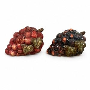 Vintage Grape Cluster Salt and Pepper Shakers Ceramic Purple Red Fruit Set